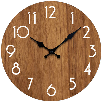 Minimalist Wooden Wall Clock in Brown, 10 Inch
