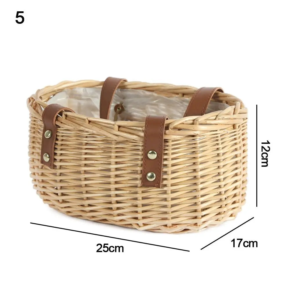 Willow Rattan Half Moon Basket in Rectangular, Leather Handles