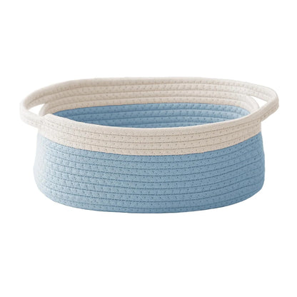 Small Woven Rope Storage Basket in Blue and White
