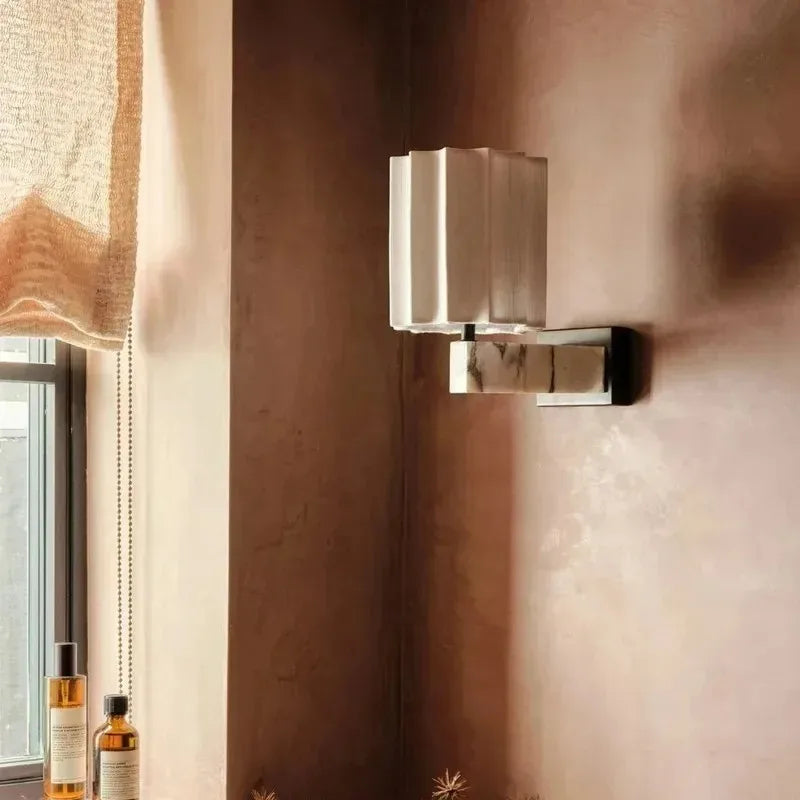Nordic Natural Marble Wall Sconce Designer Fabric Lampshade Art Wall Decor Modern Living Room Luxury Bedroom Hotel Bedside Lamp