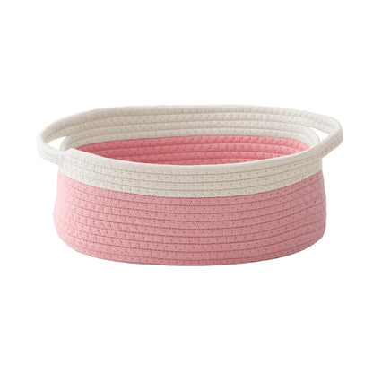 Small Woven Rope Storage Basket in Pink and White