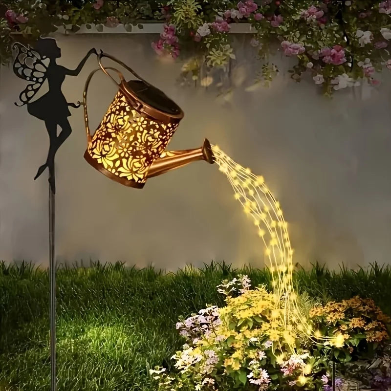 Solar Fairy Watering Can Lights – Outdoor Decorative Kettle with Cascading String Lights, Perfect for Garden Décor & Gifts
