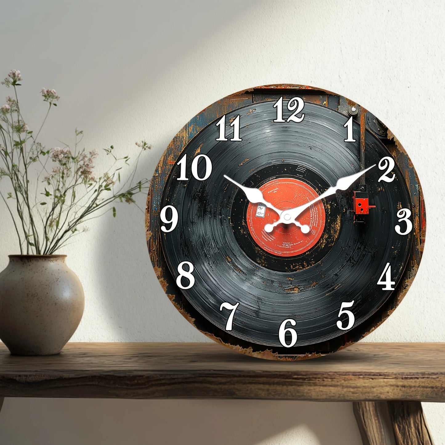 [Retro Wooden Wall Clock] Retro Wooden Wall Clock | Vinyl Record Design Round Silent for Living Room, Bedroom, Kitchen, Office | Thanksgiving Christmas Decoration, Birthday Gift (AA Batteries Not Included) 1pc