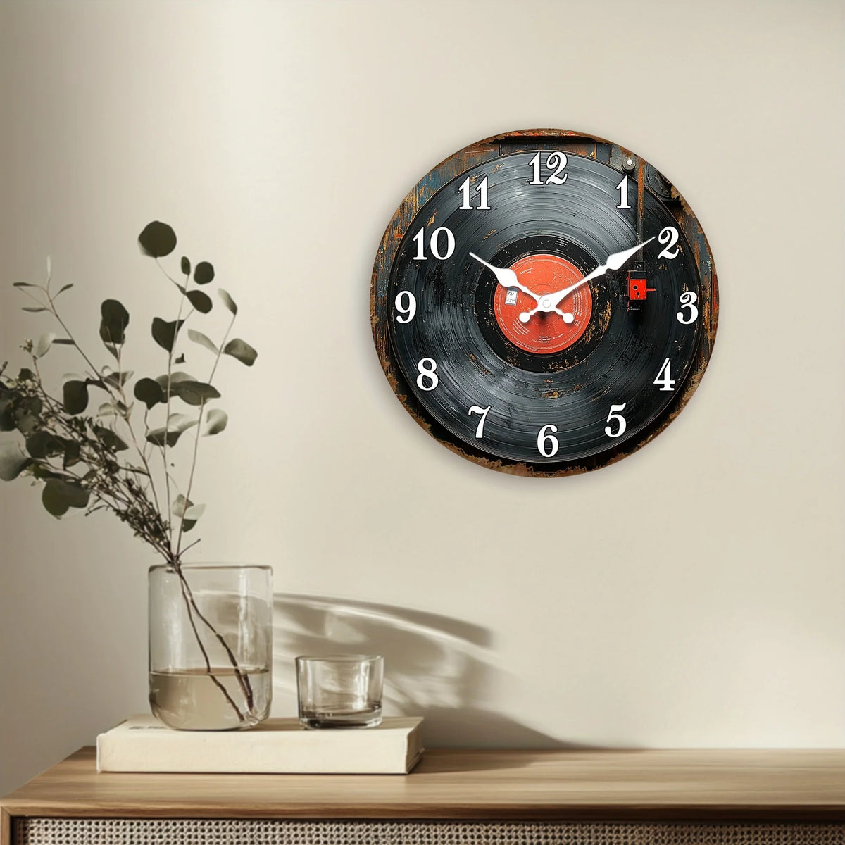 [Retro Wooden Wall Clock] Retro Wooden Wall Clock | Vinyl Record Design Round Silent for Living Room, Bedroom, Kitchen, Office | Thanksgiving Christmas Decoration, Birthday Gift (AA Batteries Not Included) 1pc