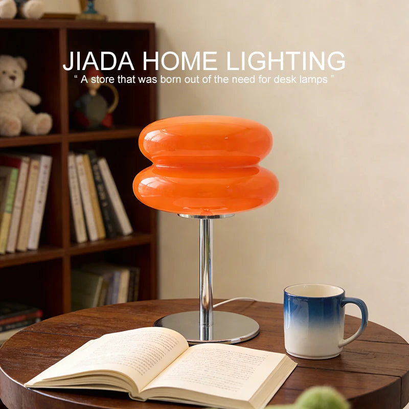 Mid-Century Ins Macaron Cream Double Layer Glass Table Lamp Nordic Style Living Room Bedroom Study Bedside Hamburger Egg Tart