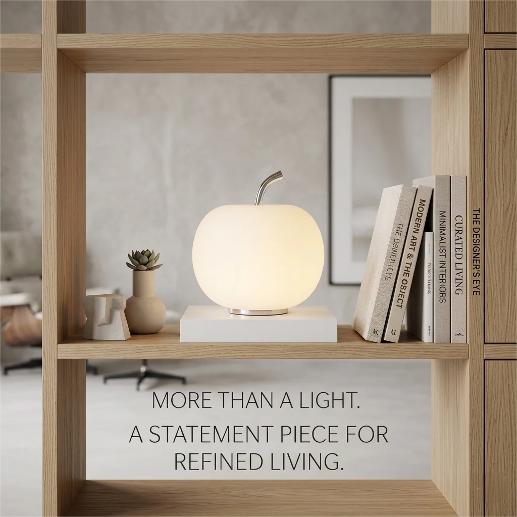 Modern Minimalist Apple Glass Table Lamp, Touch Control 3-Color Dimmable LED Bedside Night Light, Elegant Artful Nordic Lamp