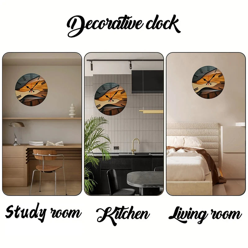 2D-flat Nordic Style Wooden Round Silent Hanging Wall Clock,Suitable For Living Room,Office,Study Room, Bedroom, Home Decoration