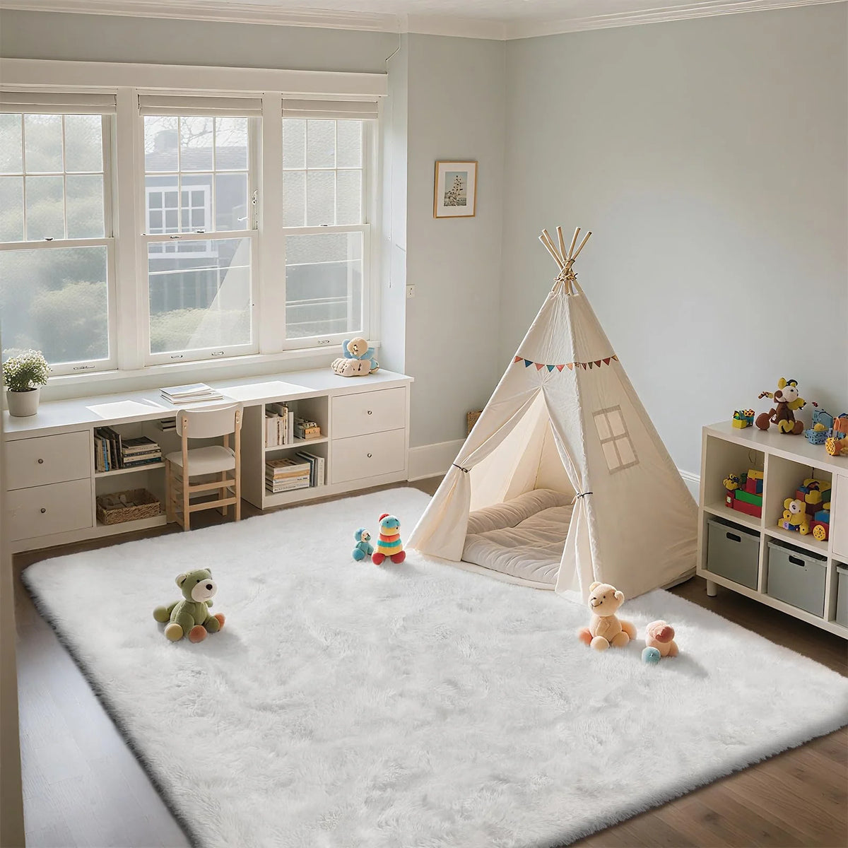 Ultra Soft Puffy Tie Dye Rug in Pure White