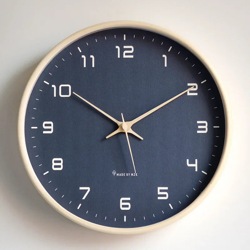 Nordic Mirror Wooden Wall Clock in White Frame, Navy Face