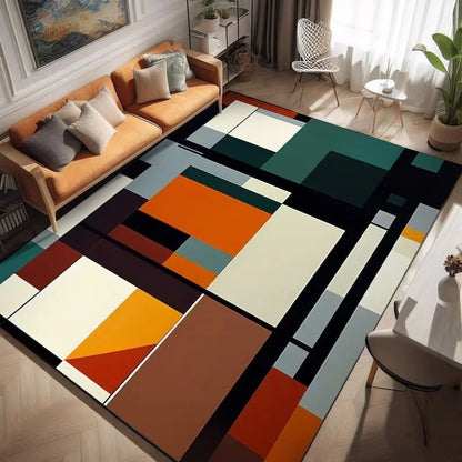Primary Color Block Geometric Rug in Earth-Tone Blocks