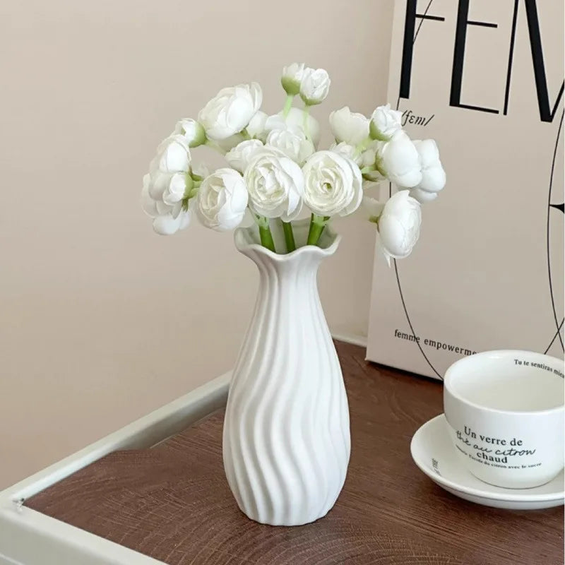 Nordic-style White Ceramic Vase, Modern Design, Living Room & Bedroom Decor, Flower Pot for Plant Cultivation