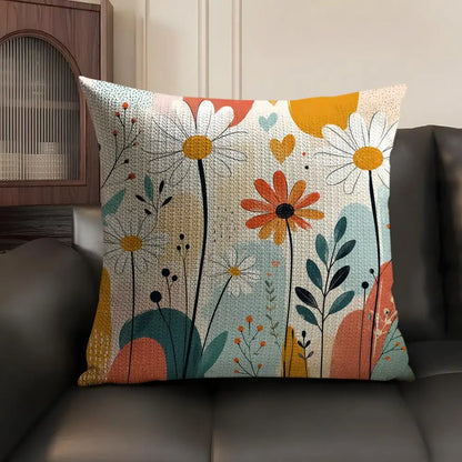 Bohemian Pattern Linen Cushion Cover in Teal & Orange Blooms