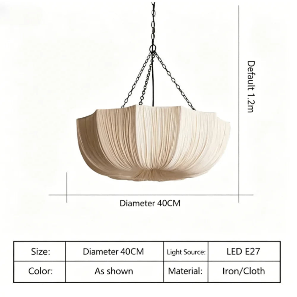 Nordic Fabric  Pendant Light Minimalist Wabi Sabi Retro Iron Chain Pendant Lamp Japanese Living Dining Room Bedroom Chandelier
