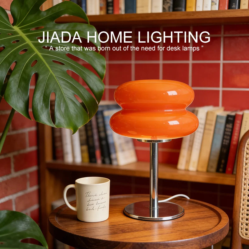 Mid-Century Ins Macaron Cream Double Layer Glass Table Lamp Nordic Style Living Room Bedroom Study Bedside Hamburger Egg Tart