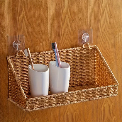 Rustic Wall-Mounted Rattan Basket – storage basket photo 4