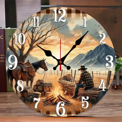 Cowboy and Horse Wooden Wall Clock – wall clock photo 2