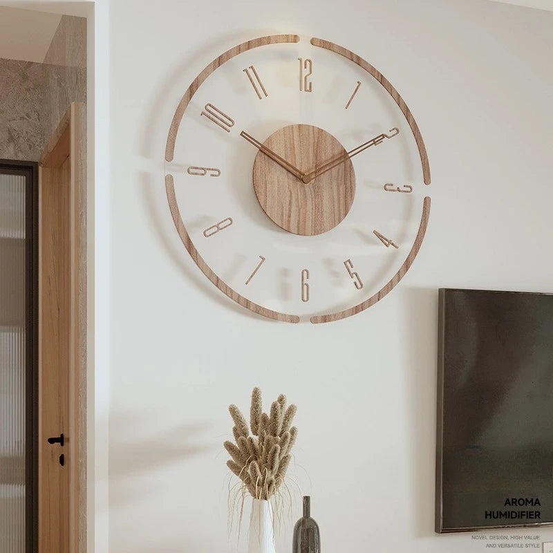 Hot Wall Clock Living Room Decoration Solid Wood Creative Silent Nordic Simple Quartz Clock Luxury Wall Watch Decor Fashion