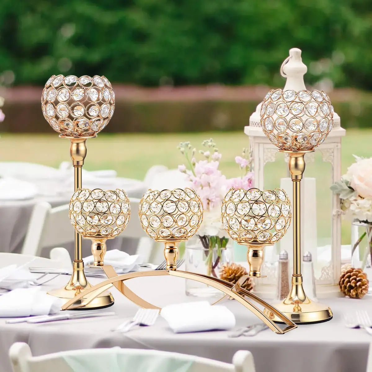 3 Pcs Gold Candle Holders Set, 3 Arm Tealight Candelabra Stand, Wedding Table Centerpiece Candlestick for Fireplace Mantel Decor, Living Room Dining Table, Valentine's Day Housewarming Gift