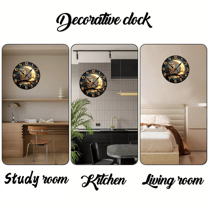 Moonlight Night Wooden Round Silent Hanging Wall Clock, Suitable For Living Room, Office, Study Room, Bedroom, Home Decoration