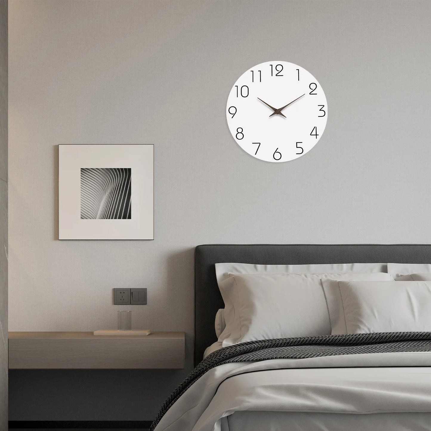 Casual Modern White Pattern Wooden Wall Clock Living Room Bedroom Kitchen Home Decoration Wall Clock Silent Quartz Clock Holiday Gift 10 Inches 12 Inches 14 Inches 16inch (Without Batteries)