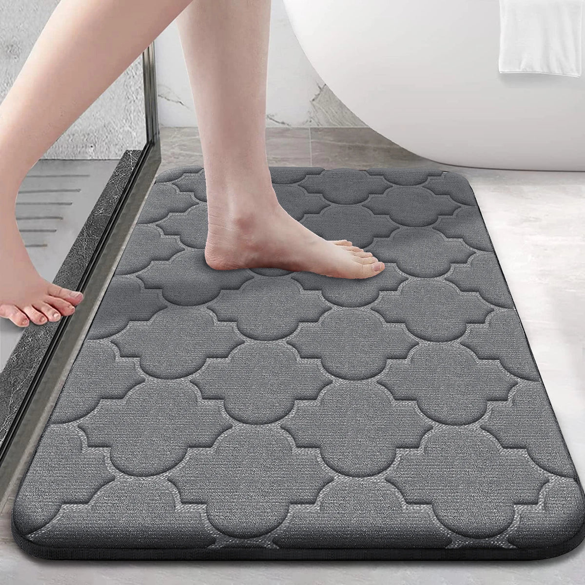 Memory Foam Non-Slip Bath Rug in Dark Gray