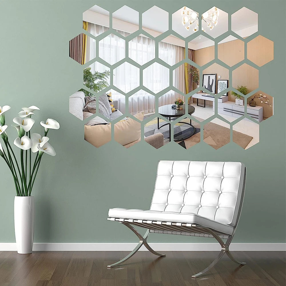 3D Mirror Wall Stickers Nordic Style Acrylic Hexagon Mirror Sticker Decal Removable Mural for DIY Home Living Room Wall Decors