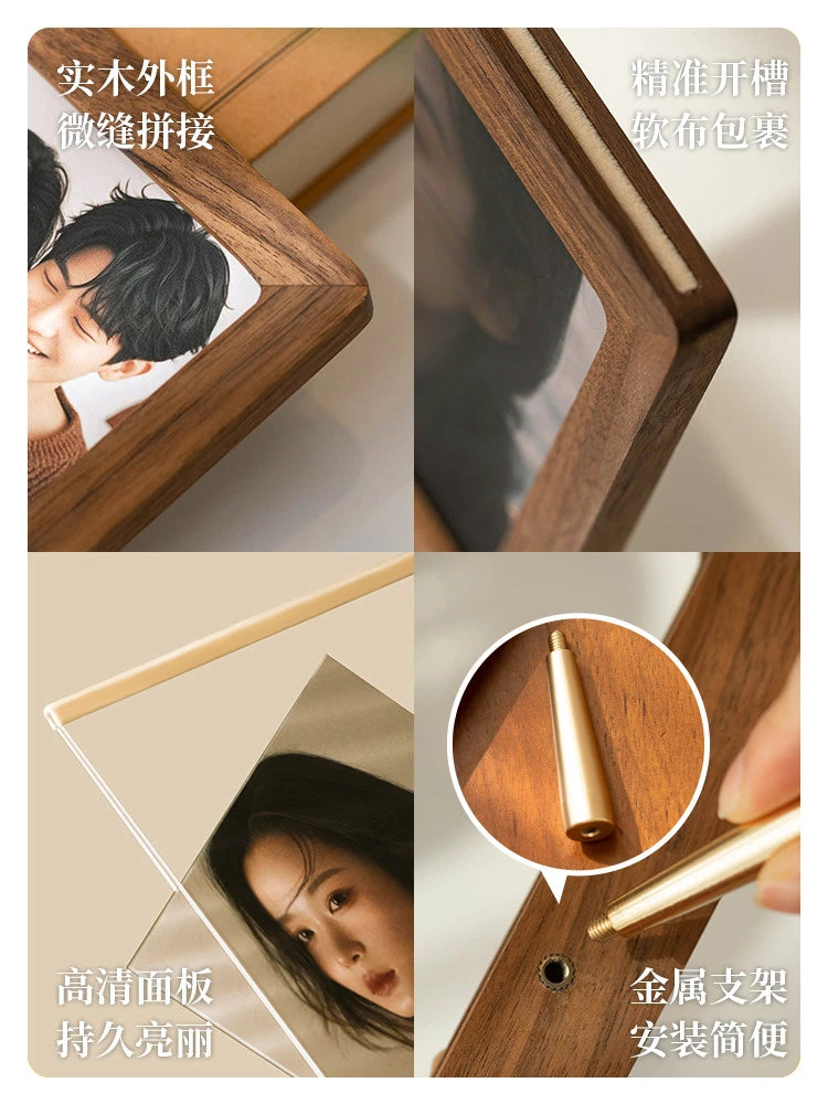 6-10inch Walnut Picture Frame, Walnut Wood Acrylic Photo Frames Handcrafted Rounded Corner Wooden Frames Tabletop Display