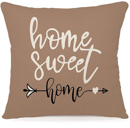 Brown Linen Geometric Cushion Cover in Home Sweet Home