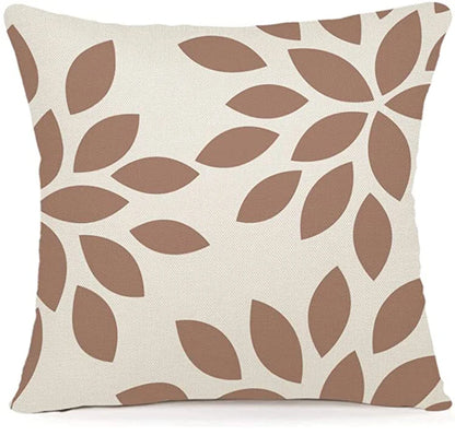 Brown Linen Geometric Cushion Cover in Leaf Scatter