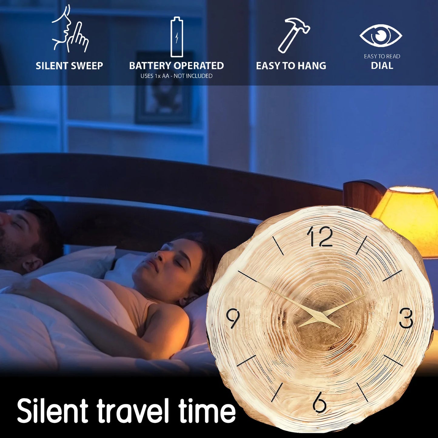 1pc Wooden Ring Wall Clock, Wood Cross-Section Texture Pattern Design of the Original Wood Color Wall Clock, Home Mute Clock