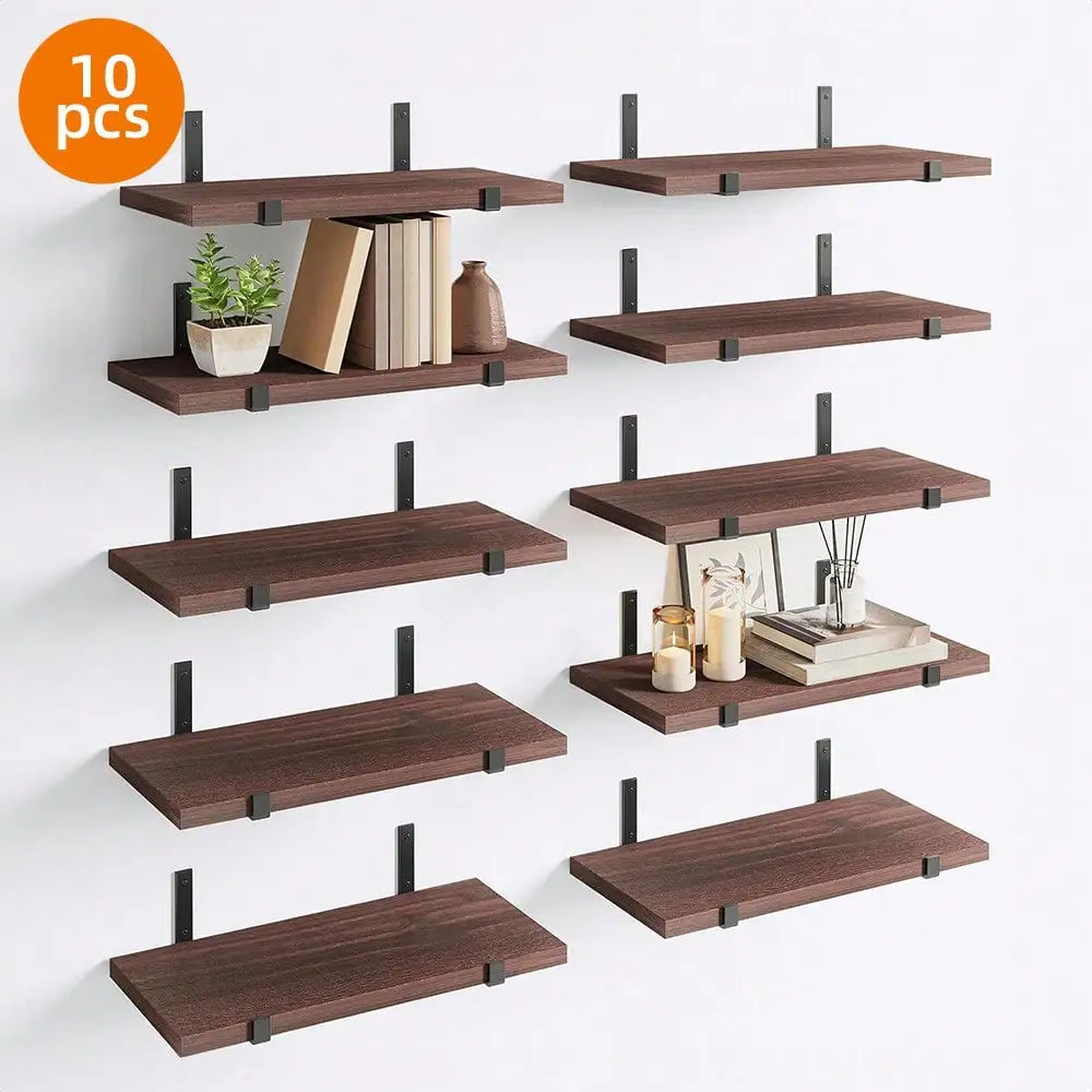 5/10Pcs Floating Shelves, 4.7 Inch Wide Wall Shelves with Invisible Brackets, Rustic Wood Storage Racks for Bedroom, Living Room, Kitchen, Bathroom