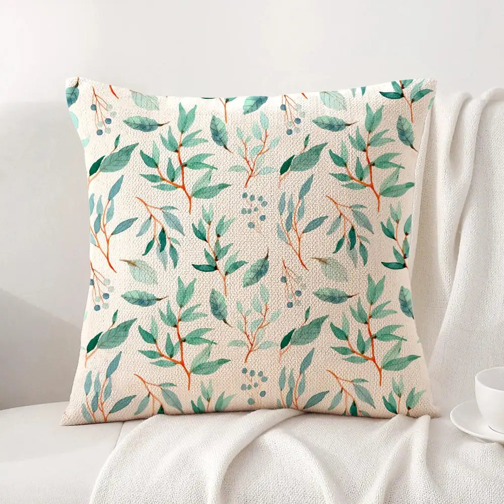 Watercolor Eucalyptus Linen Cushion Cover in Mint Vines