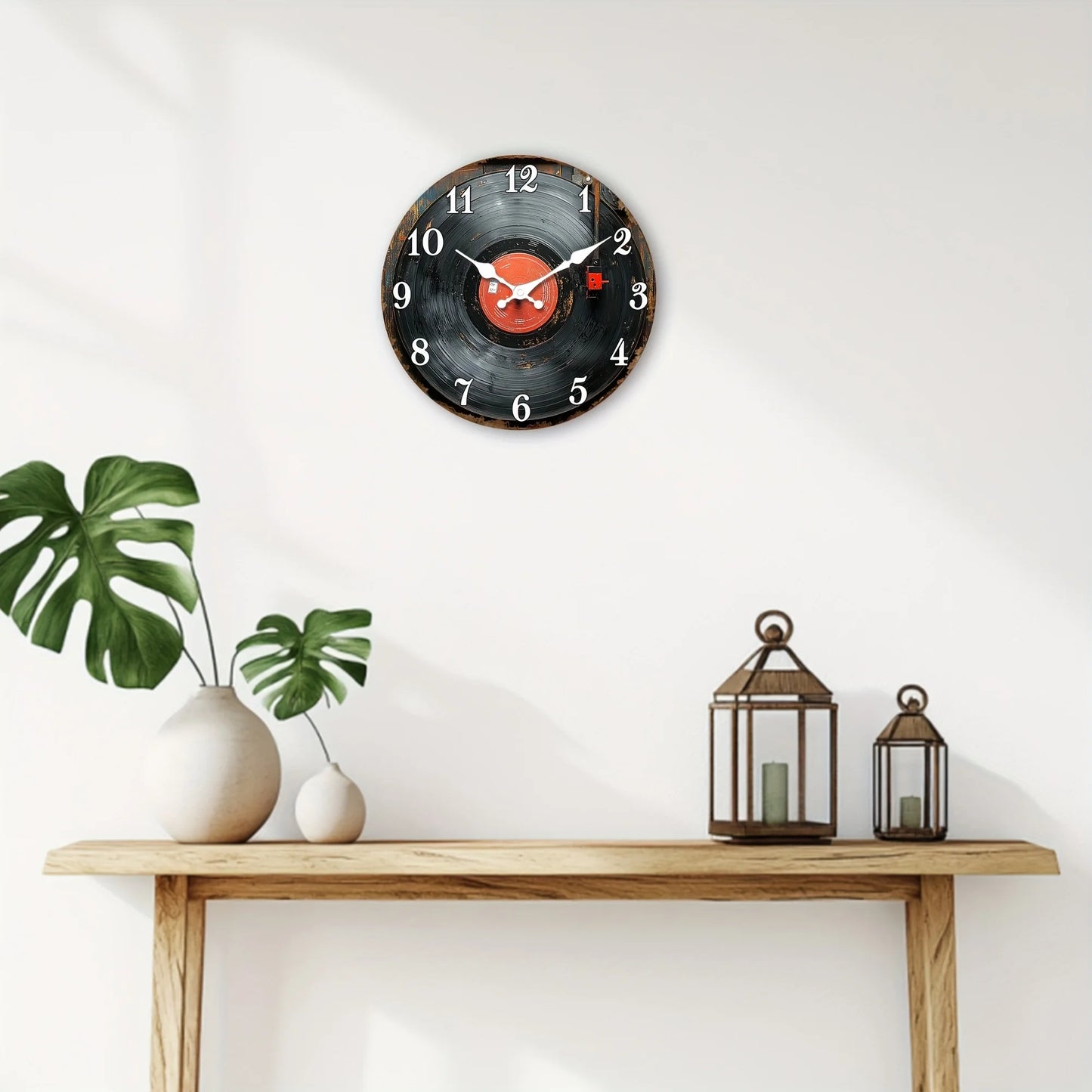 [Retro Wooden Wall Clock] Retro Wooden Wall Clock | Vinyl Record Design Round Silent for Living Room, Bedroom, Kitchen, Office | Thanksgiving Christmas Decoration, Birthday Gift (AA Batteries Not Included) 1pc