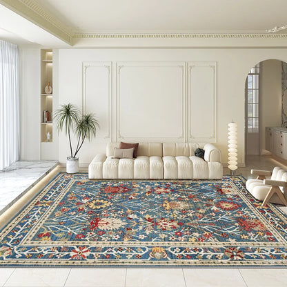 Bohemian Crystal Velvet Rug in Blue & Cream Medallion