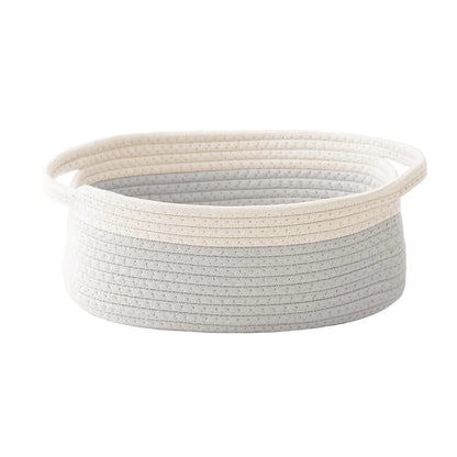 Small Woven Rope Storage Basket in Gray and White