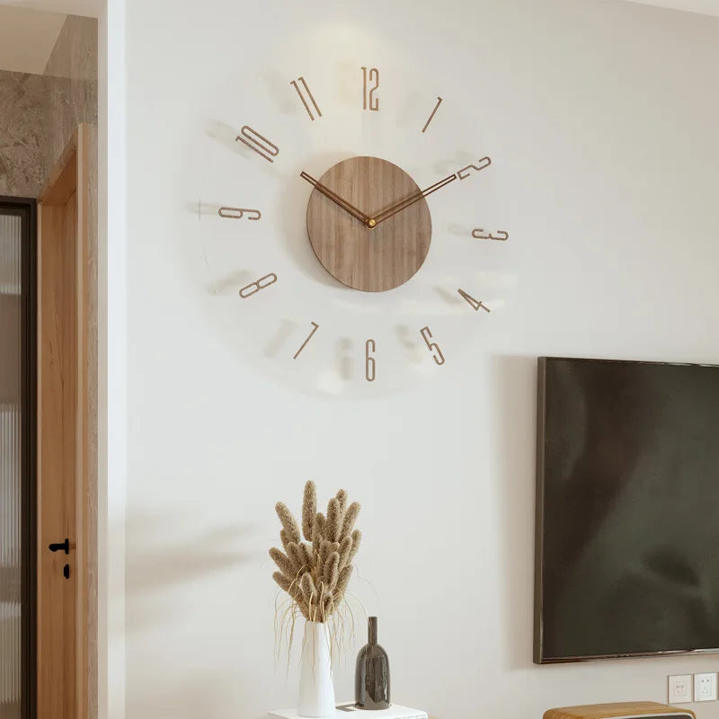 Hot Wall Clock Living Room Decoration Solid Wood Creative Silent Nordic Simple Quartz Clock Luxury Wall Watch Decor Fashion