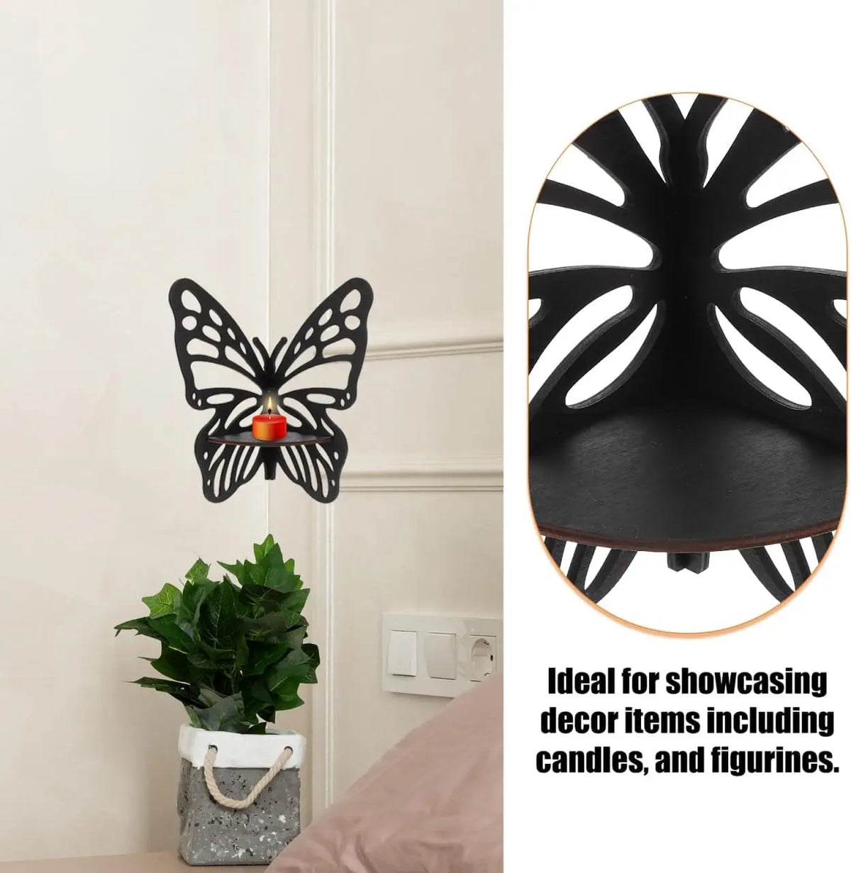 Butterfly Wall Shelf Wooden Floating Corner Bookshelf for Crystal Display Figurine Storage and Home Decor
