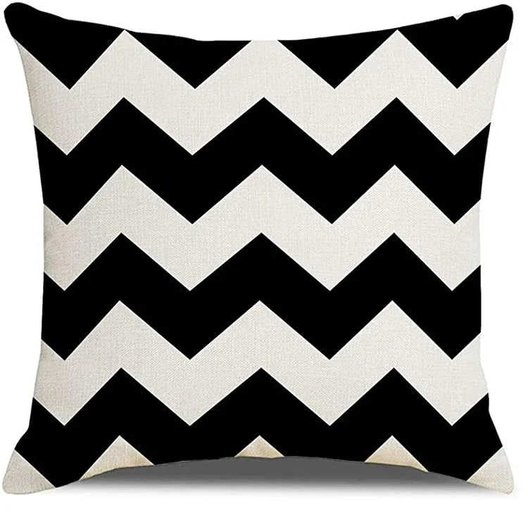 Black Geometric Linen Cushion Cover in Chevron