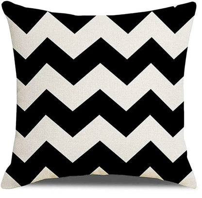 Black Geometric Linen Cushion Cover in Chevron