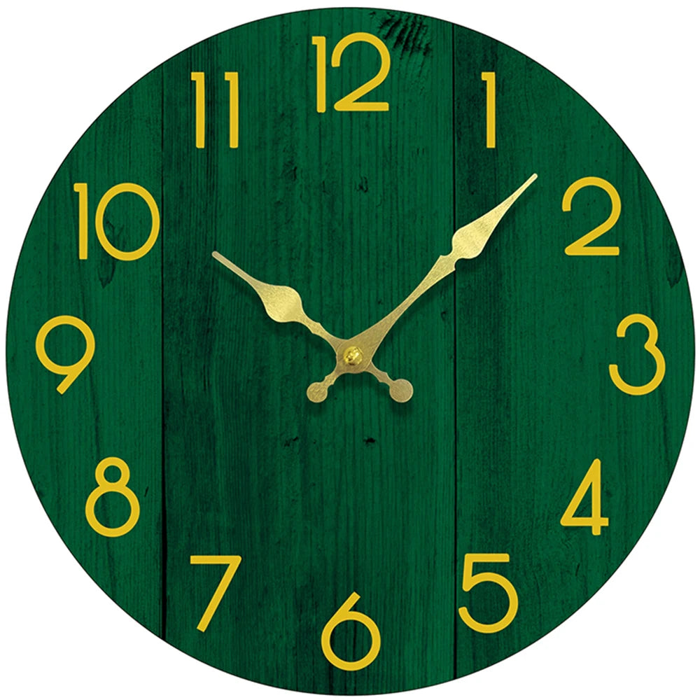 Minimalist Wooden Wall Clock in Dark Green, 10 Inch