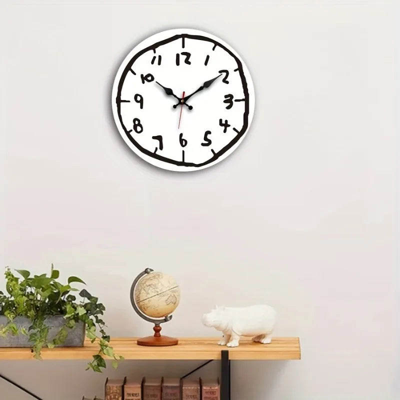 20/30/40cm Creative Hand Drawing Wooden Silent Hanging Wall Clock, for Living Room, Office, Study Room, Bedroom, Home Decoration