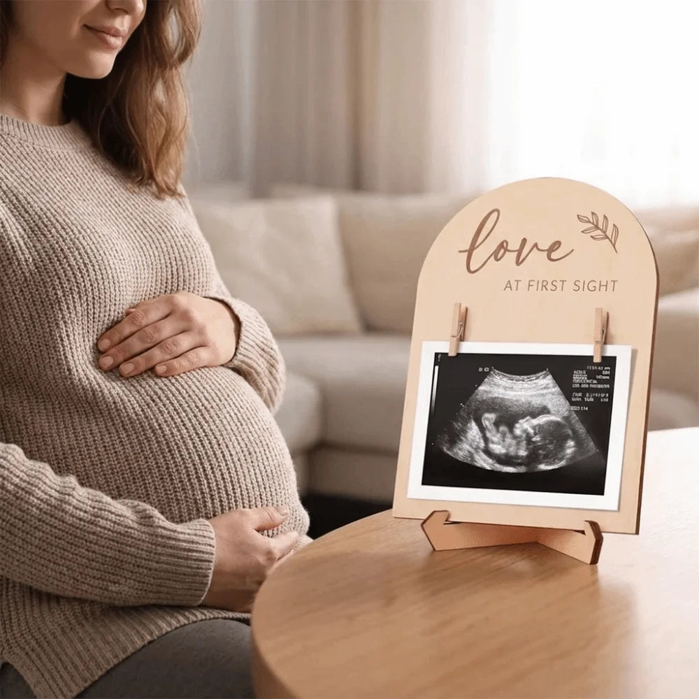 Wooden Stands Baby Ultrasound Frame Maternity Gift Rustic Pregnancy Gift Frame Stable with Clip Display Frame Memory Display