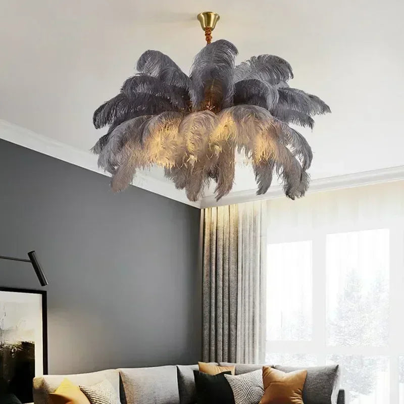 Modern Purple Feather Pendant Light Nordic Lustres Chandelier Ceiling Lamp for Living Room Bedroom Light Fixtures Home Decor