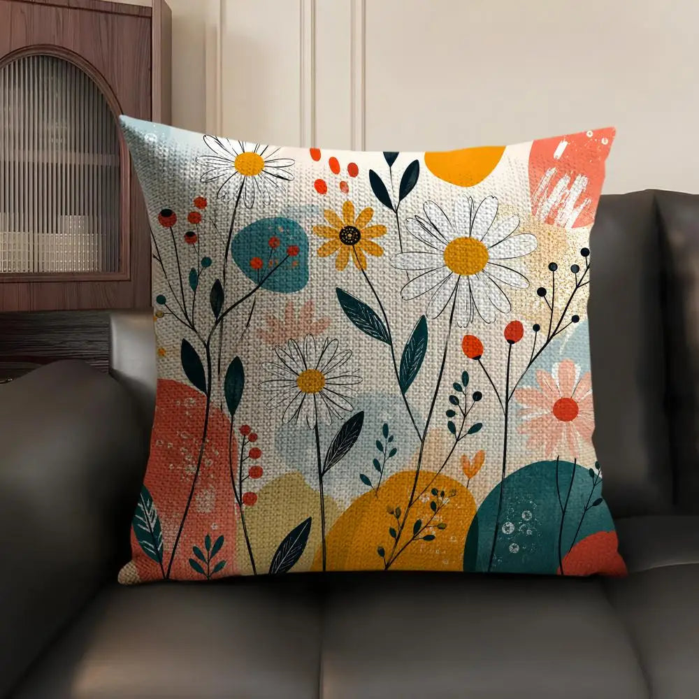 Bohemian Pattern Linen Cushion Cover in Peach Petal Field