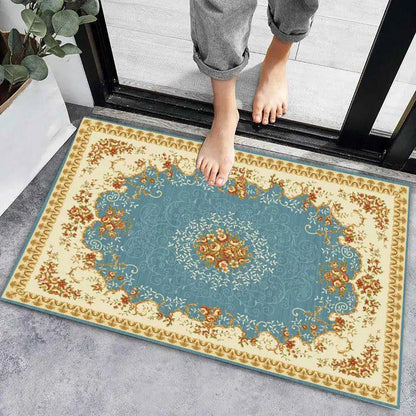 Absorbent Printed Entrance Mat in Teal Medallion