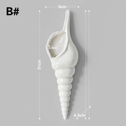 White Ceramic Conch Shell Wall Vase in Spiral Whelk