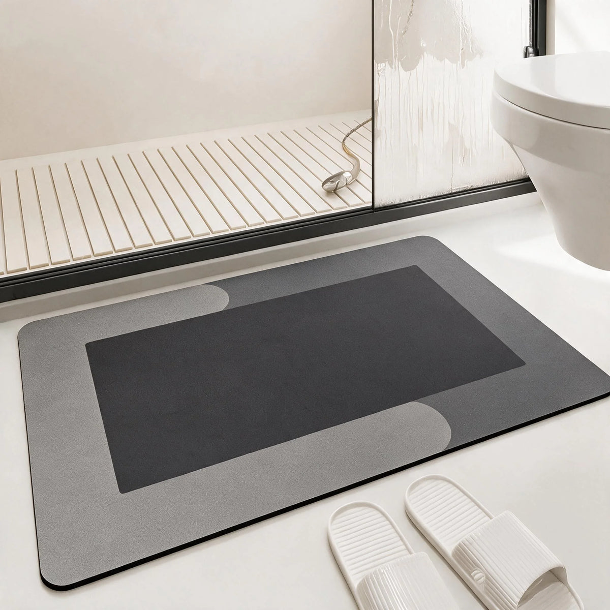Square Diatomaceous Earth Bath Mat Non Slip Rubber Backing Super Absorbent Thick Bathroom Rug for Toilet Entryway Hallway