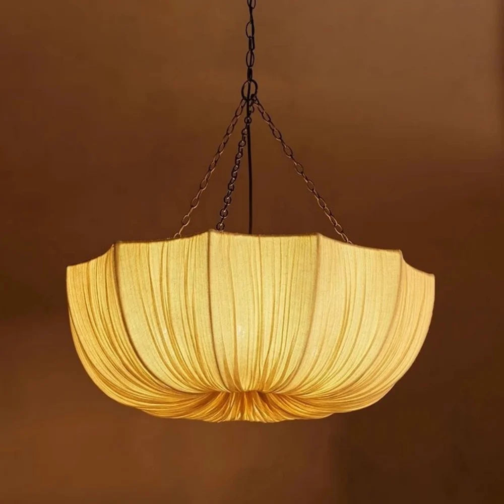 Nordic Fabric  Pendant Light Minimalist Wabi Sabi Retro Iron Chain Pendant Lamp Japanese Living Dining Room Bedroom Chandelier