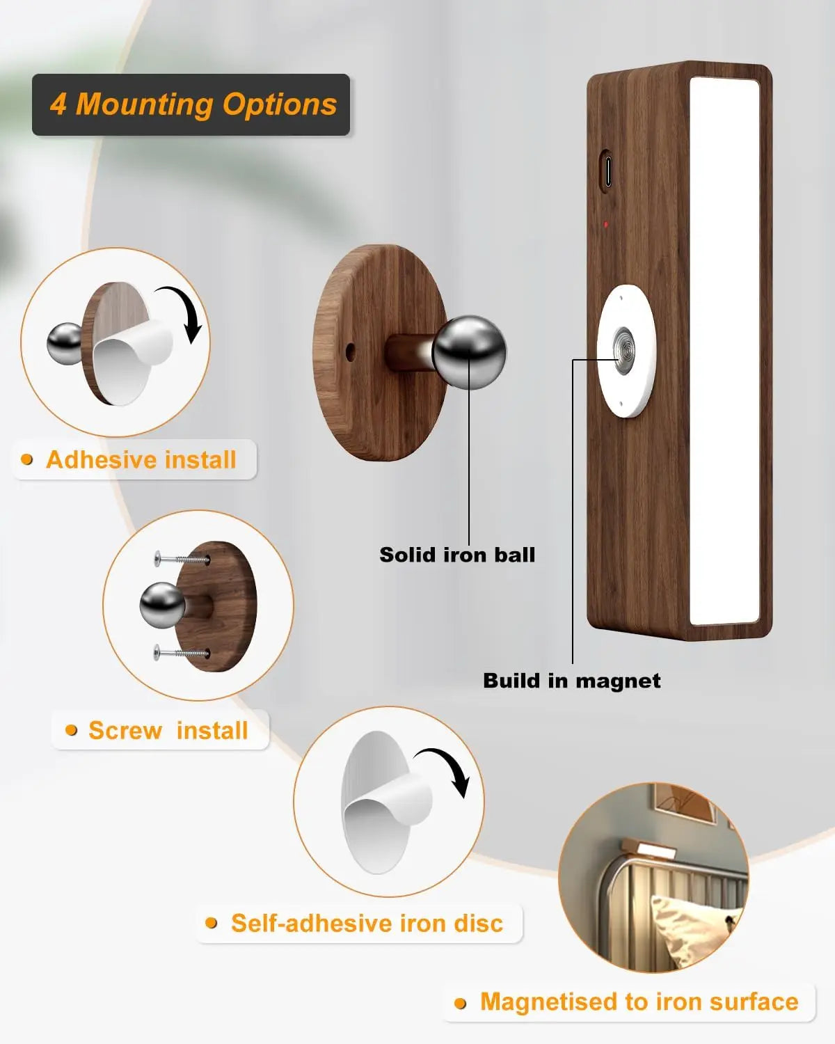 Magnetic Walnut Reading Lamp – wall light photo 9