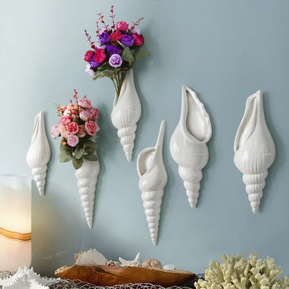 White Ceramic Conch Shell Wall Vase – vase photo 2